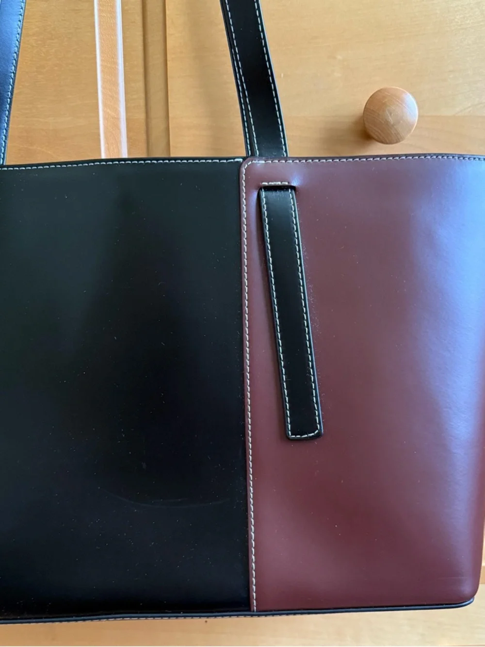 STAUD Two-Panel Leather Tote in Burgundy and Black - Picture 6 of 7